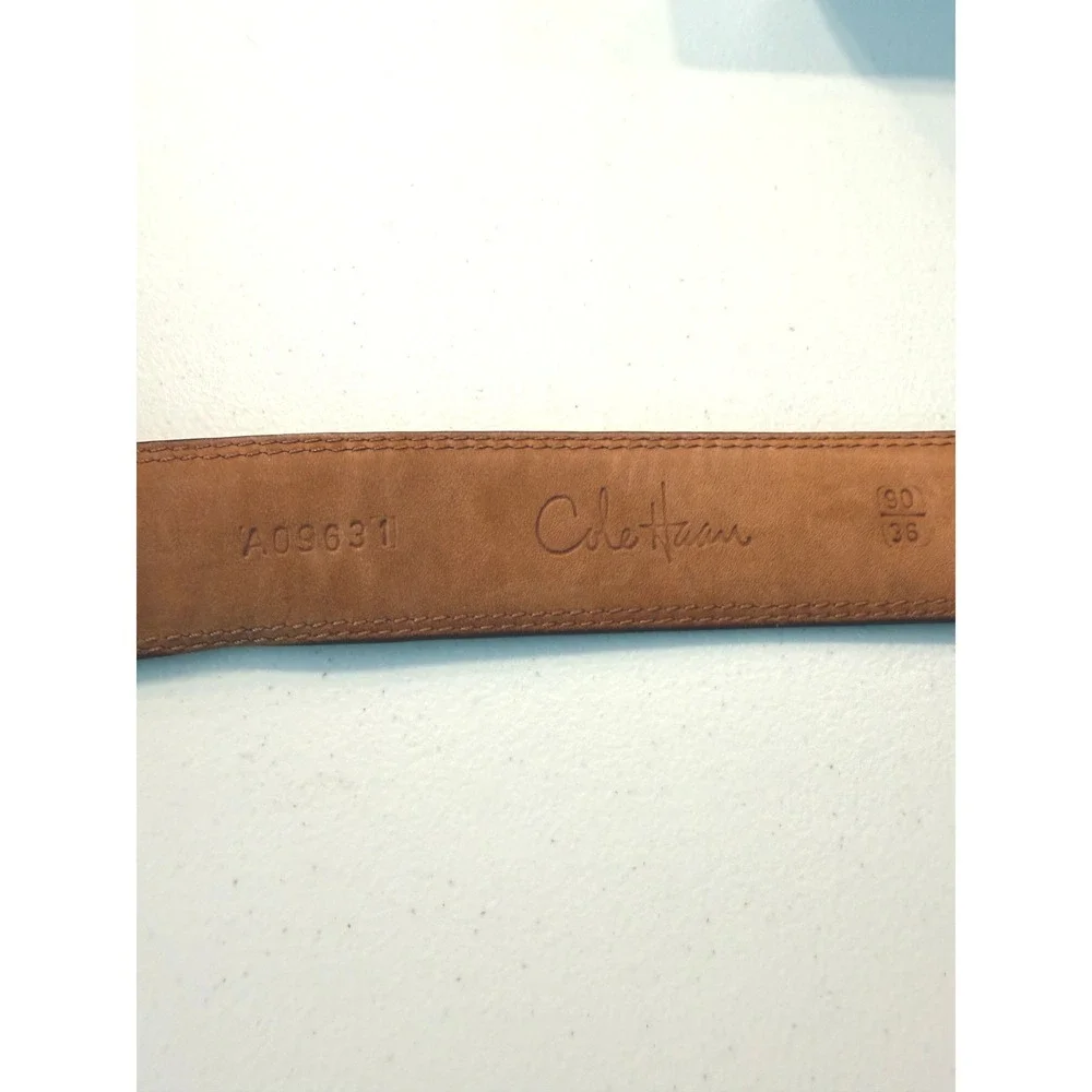 Cole Haan Leather Belt 36 Dark Brown A09631 Embossed Woven Look Stitching